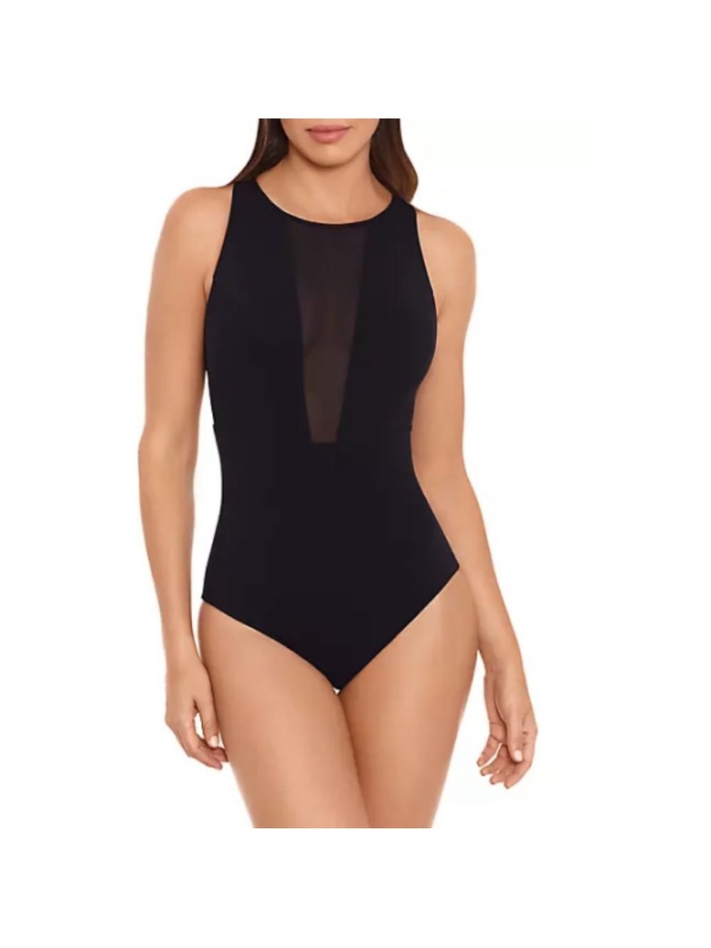 Amoressa by Miraclesuit Black Mesh Inset One Piece Swimsuit Women's Sz 12 Beach